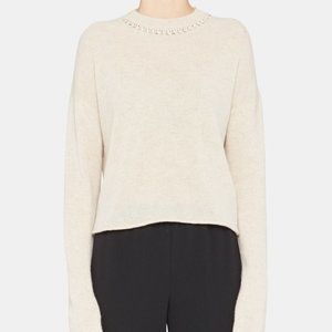 Theory Ecru Melange Beige Cashmere Ribbon-Trim Cropped Sweater NWT Size M